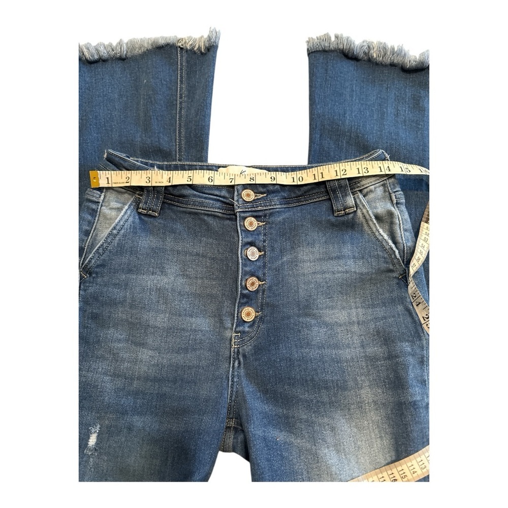 KanCan High Rise Flare Jeans 9 28 Distressed Raw Hem Button Fly Y2K Retro Boho - Picture 9 of 10